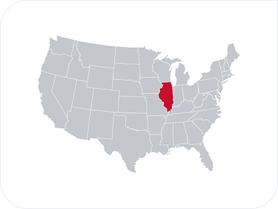 US map with Illinois highlighted in red
